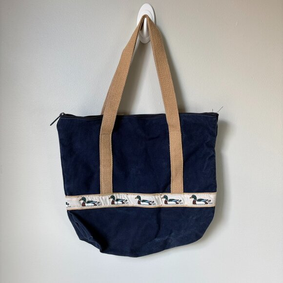 Vintage Mallard Duck Navy Blue Mini Tote Bag - Picture 2 of 5